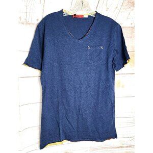 Vassari Los Angeles Navy Blue V-Neck Designer Shirt Large – Stylish Cut Hem